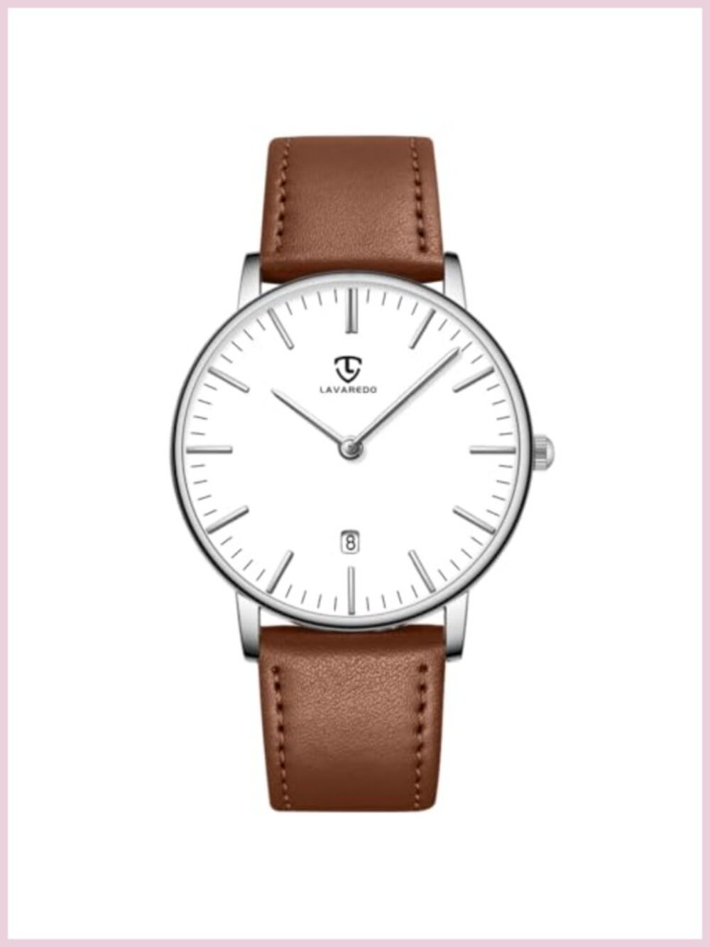 Mens Minimalist Analog Watch with Leather Strap and Date Window